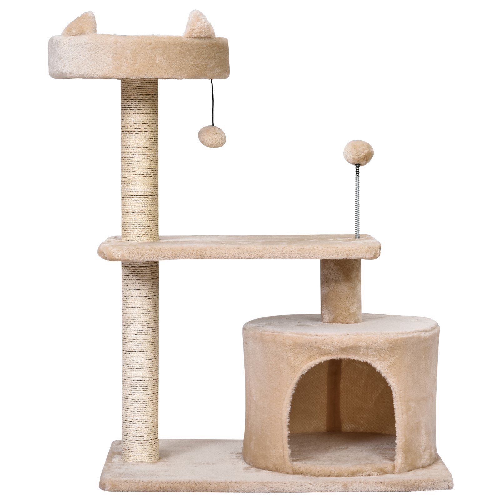 PawHut Cat Tree for Indoor Cats with Scratching Post Climbing Tower Kitty Activity Centre Condo Perch Jumping Platforms Beige 60L x 40W x 81H cm