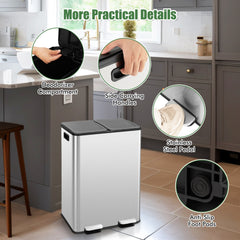 Trash Can with 2 Deodorizer Compartments and Soft Close Lids-Silver