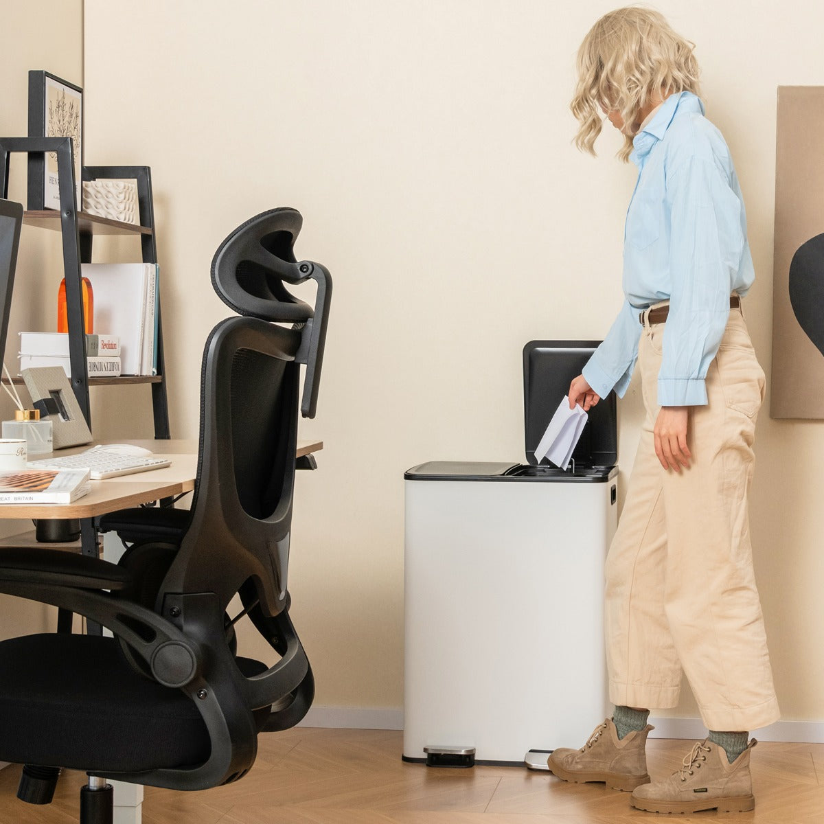 Trash Can with 2 Deodorizer Compartments and Soft Close Lids-White