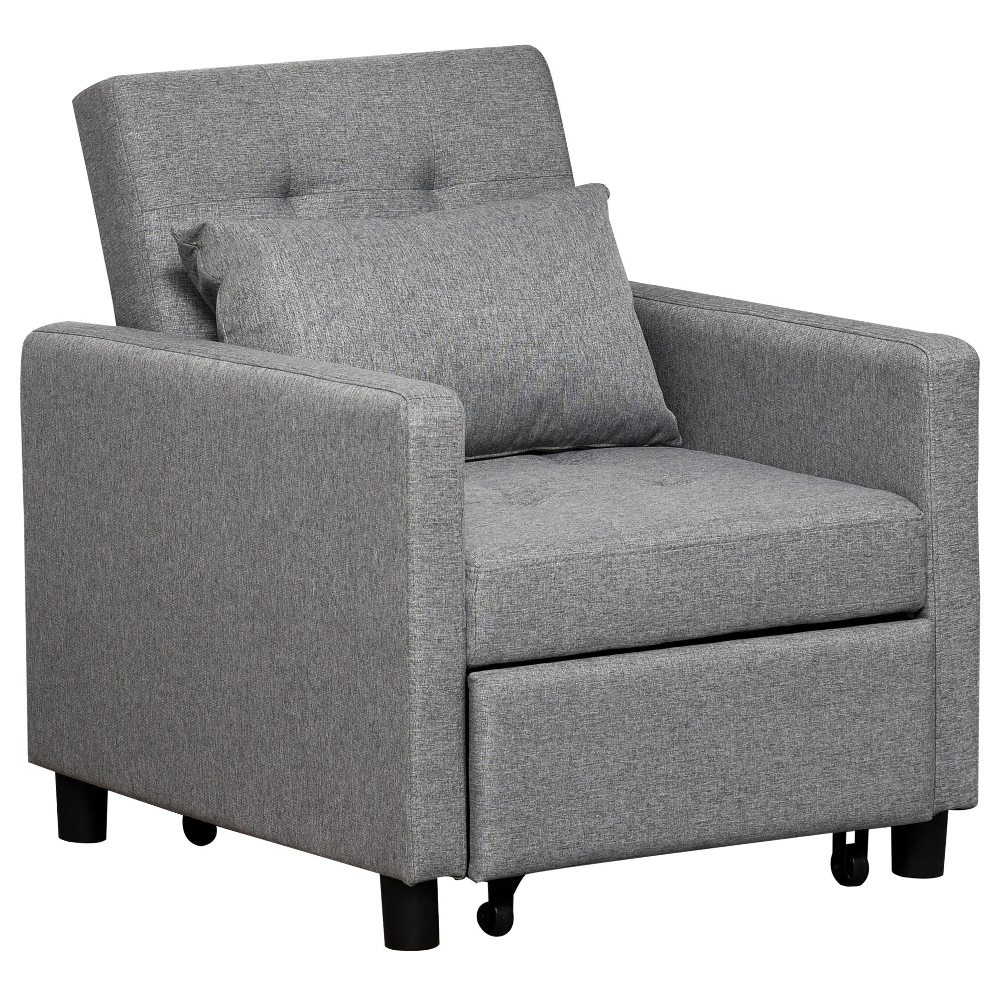 HOMCOM 3-In-1 Chair Bed, Convertible Sleeper Chair with Adjustable Backrest, Pillow and Footrest for Living Room, Grey
