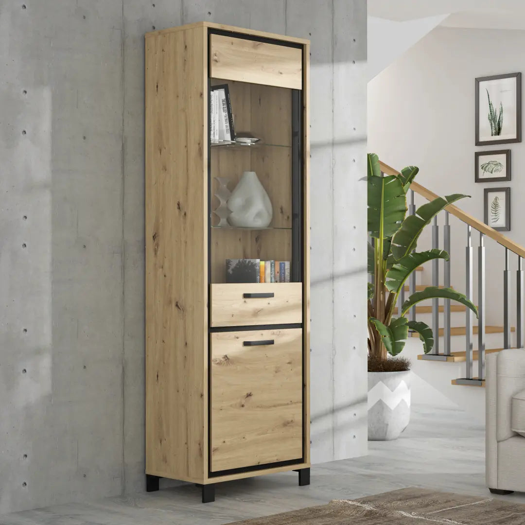 Trondheim Tall Display Cabinet 64cm in Oak Artisan