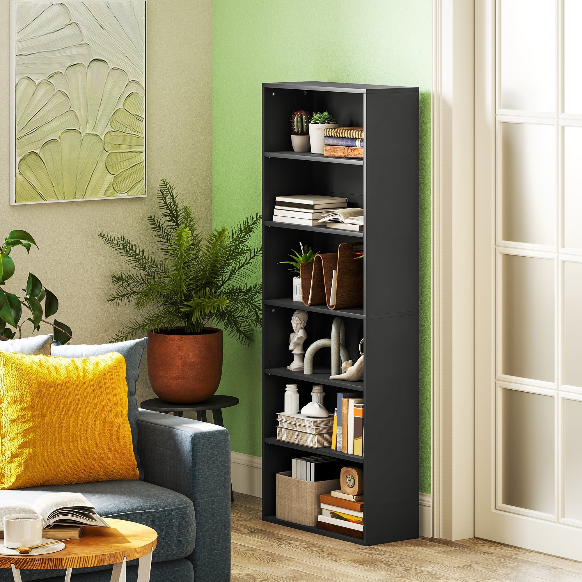 HOMCOM Six Shelf Bookcase - Black