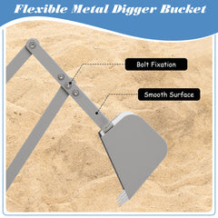 Kids Sand Digger Sandbox Toy Rotatable with 2-Handed Controls and Flexible Shovel-Grey