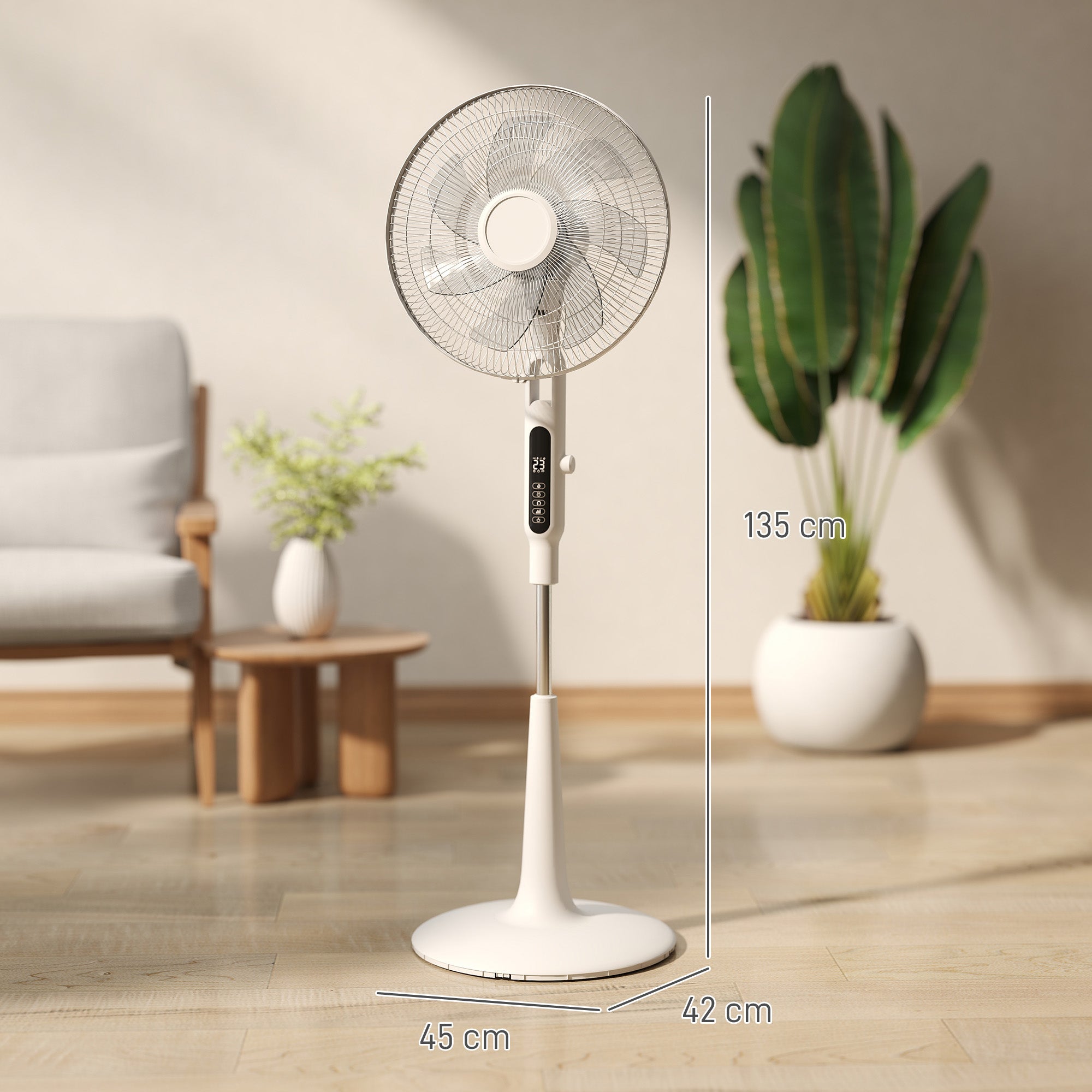 HOMCOM Three Mode Pedestal Fan, with Insect Repellant Box and LED Panel - White
