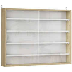 HOMCOM 5-Tier Wall Display Shelf Unit Cabinet w/ 4 Adjustable Shelves Glass Doors Home Office Ornaments 60x80cm Natural