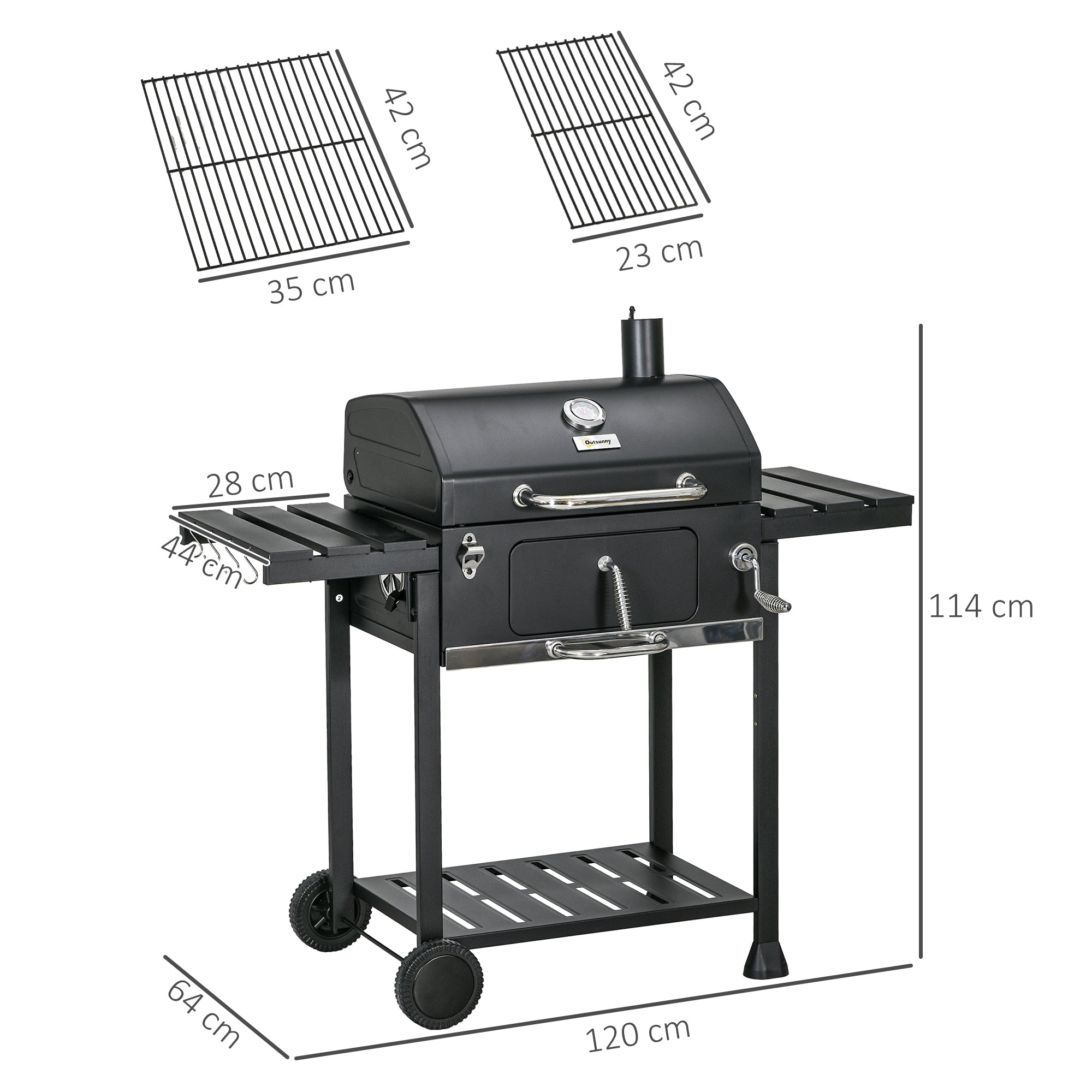 Outsunny Adjustable Charcoal Pan BBQ, with Thermometer and Warming Rack