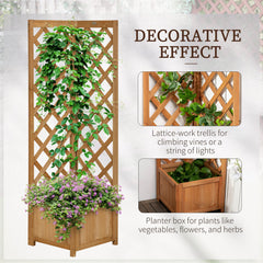 Outsunny Wooden Planter with Corner Trellis, Freestanding Raised Garden Bed with Drainage Bottom, Outdoor Planter Box, Brown