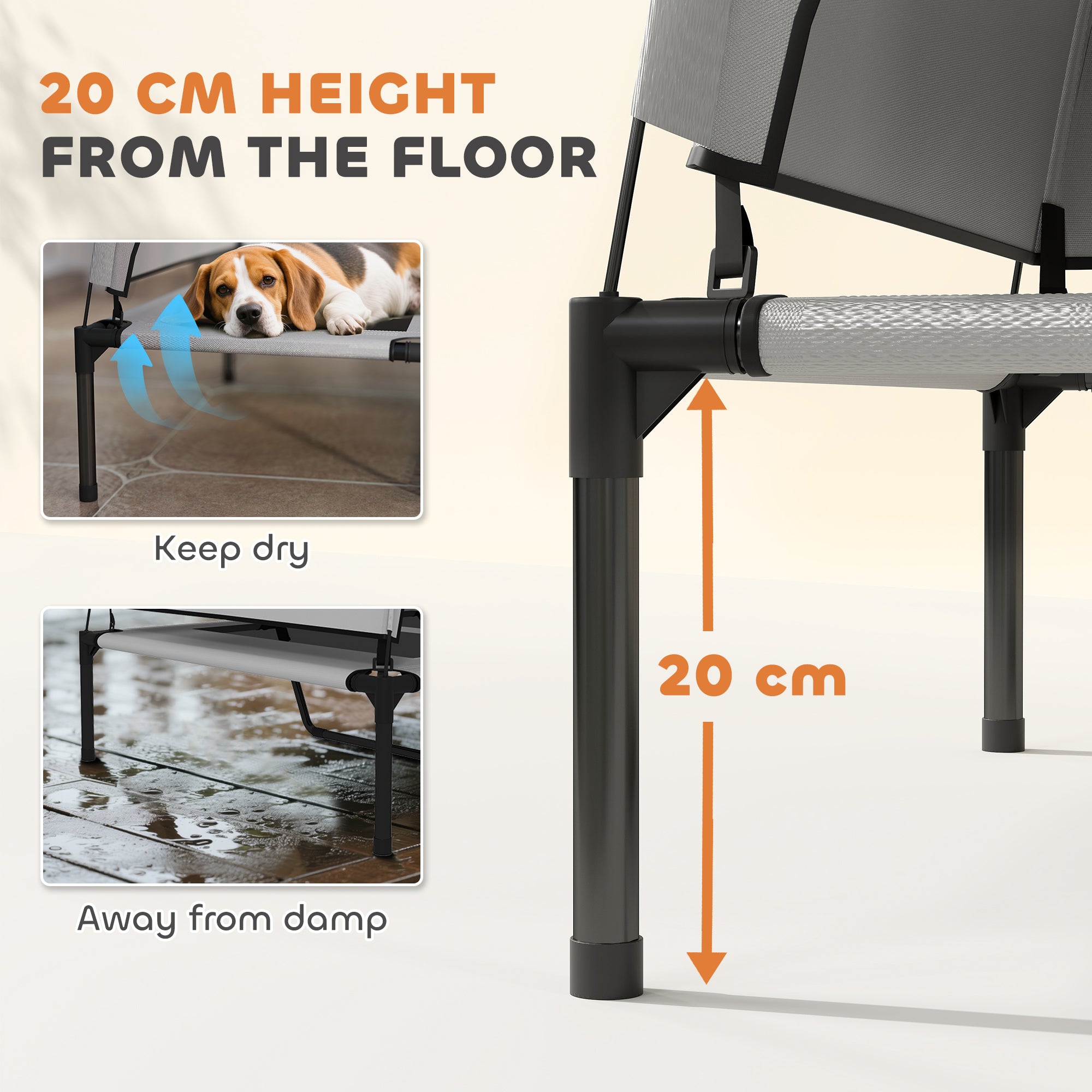 PawHut Portable Elevated Dog Bed with Removable Canopy, Cooling Raised Pet Cot for Medium Large Dogs, 92 x 75 x 89 cm