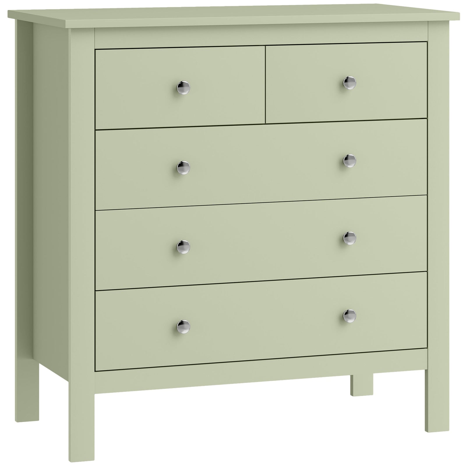 HOMCOM 5 Drawer Dresser for Bedroom, Modern Chest of Drawers, Wide Storage Unit for Living Room, Hallway, Sage Green