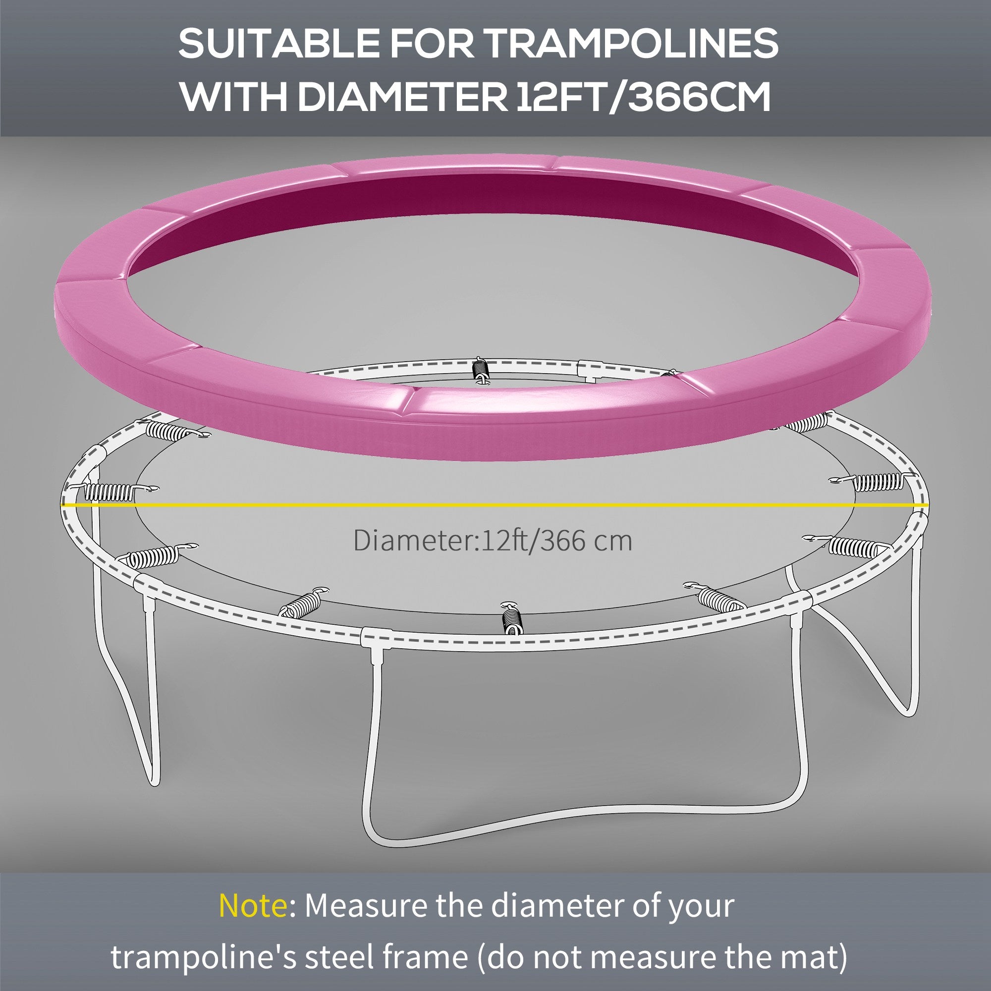 SPORTNOW 12FT Trampoline Spring Cover, Plastic Trampoline Pad Replacement with Elastic Cord, Waterproof, UV Resistant and Tear-Resistant, Pink