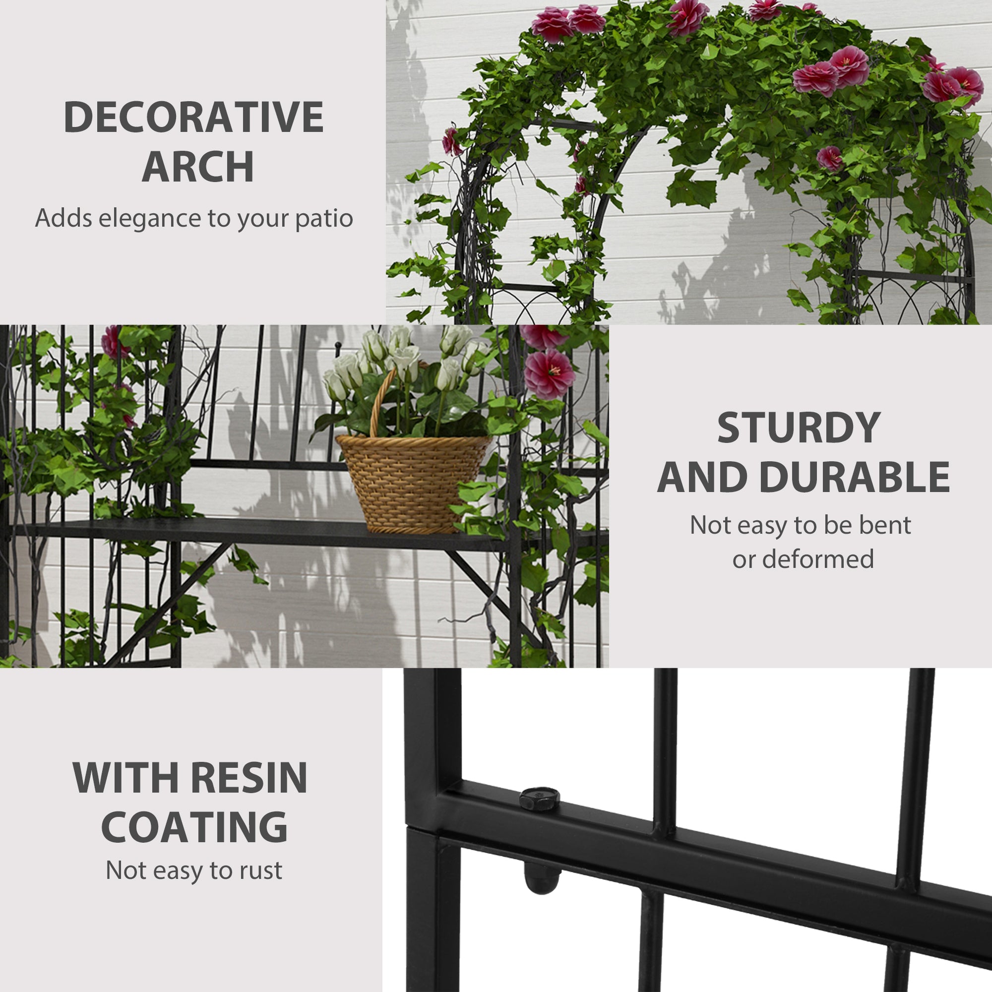 Outsunny Garden Metal Arch Bench Outdoor Patio Rose Trellis Arbour Pergola for Climbing Plant Antique Style 2-Seater Chair, Black