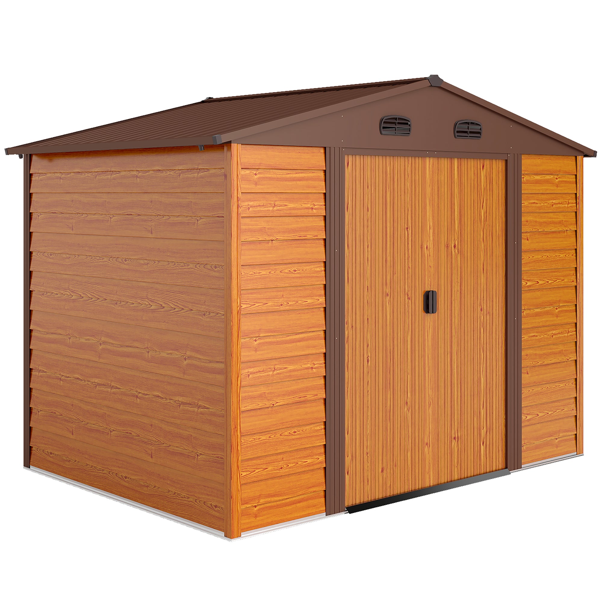 Outsunny 9 x 6ft Metal Garden Shed, House Hut Gardening Tool Storage with Ventilations, Sliding Door, Sloped Roof for Garden, Patio, Brown