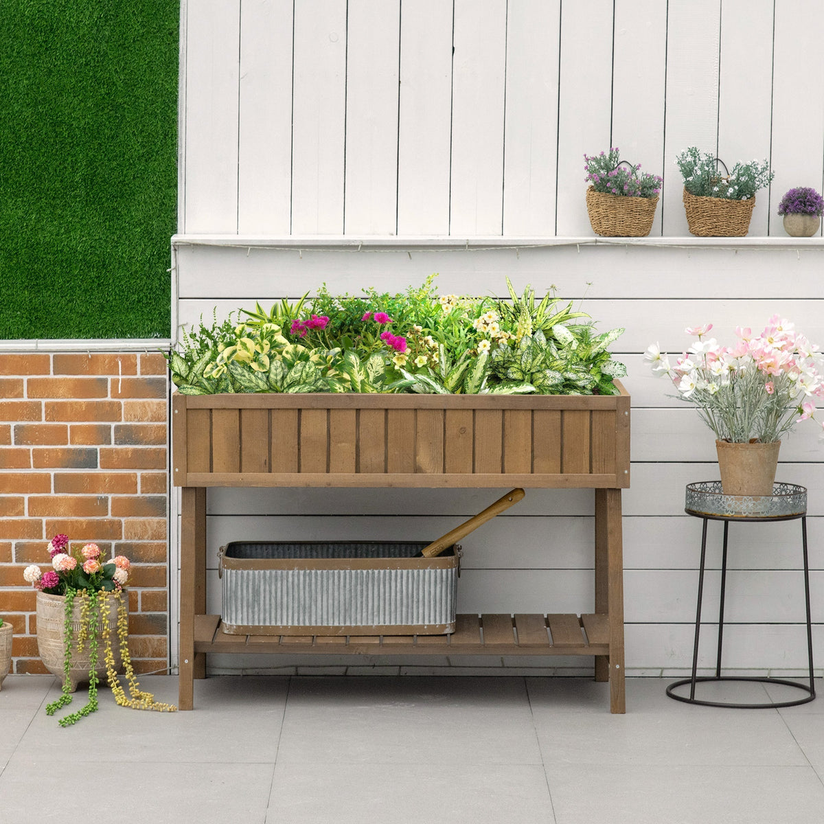 Outsunny Wooden Herb Planter Raised Bed Container Garden Plant Stand Bed 8 Boxes 110L x 46W x 76Hcm Brown