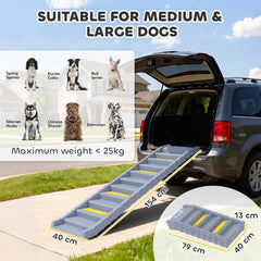 PawHut Dog Car Ramp with Anti-Slip Steps, 10-Steps Pet Stairs for Pets to Access Cars and High Beds, Grey