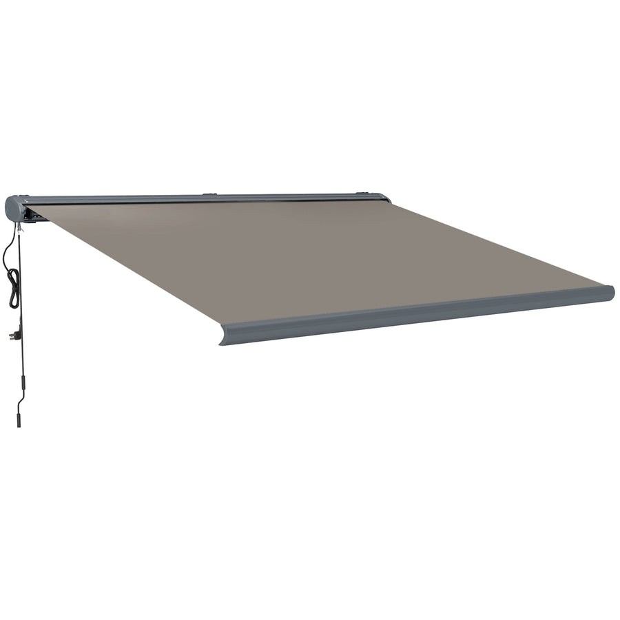 Outsunny 4 x 3(m) Full Cassette Electric Awning with Remote Controller, Aluminium Frame DIY Retractable Garden Awning, UPF50+ Sun Shade Canopy for Deck Door Window, Light Grey