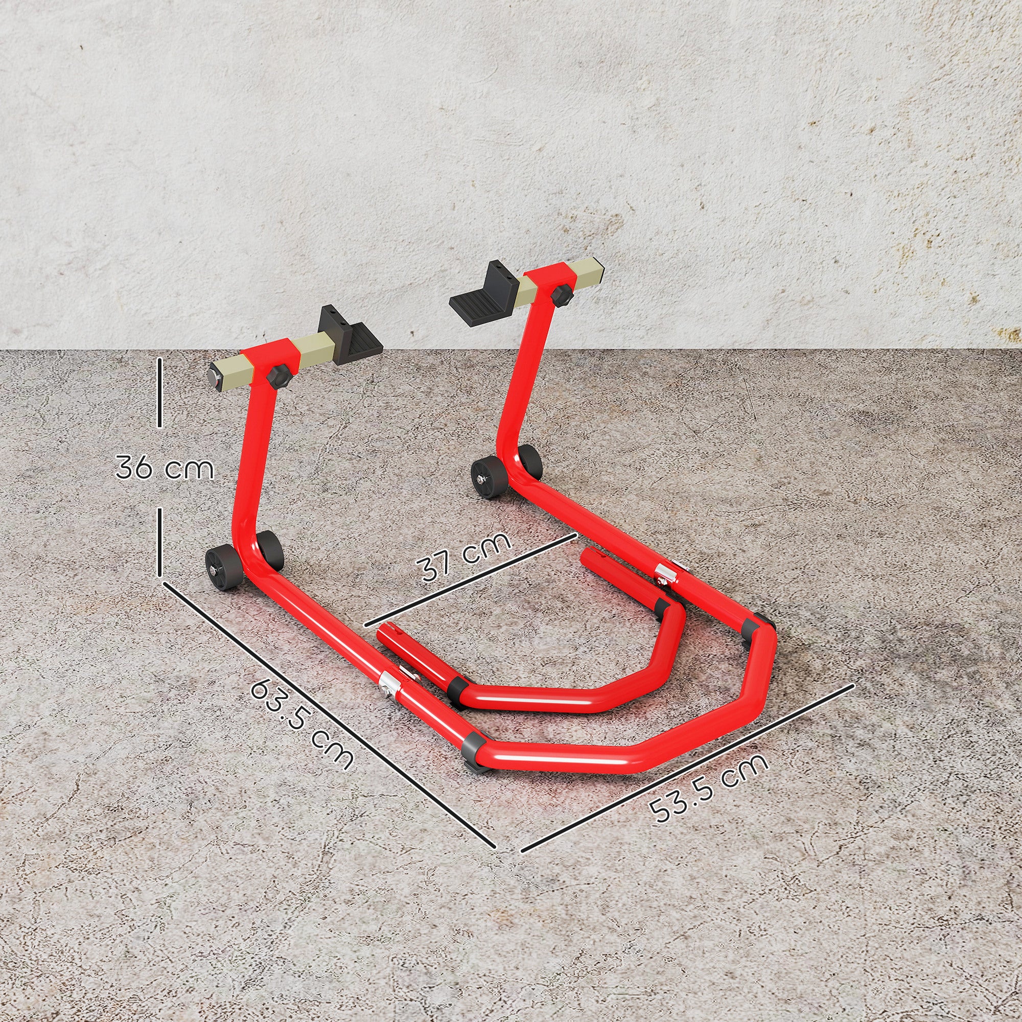 HOMCOM Motorcycle Stand, Front/Rear Paddock Stand, with 390 kg Weight Capacity, Red
