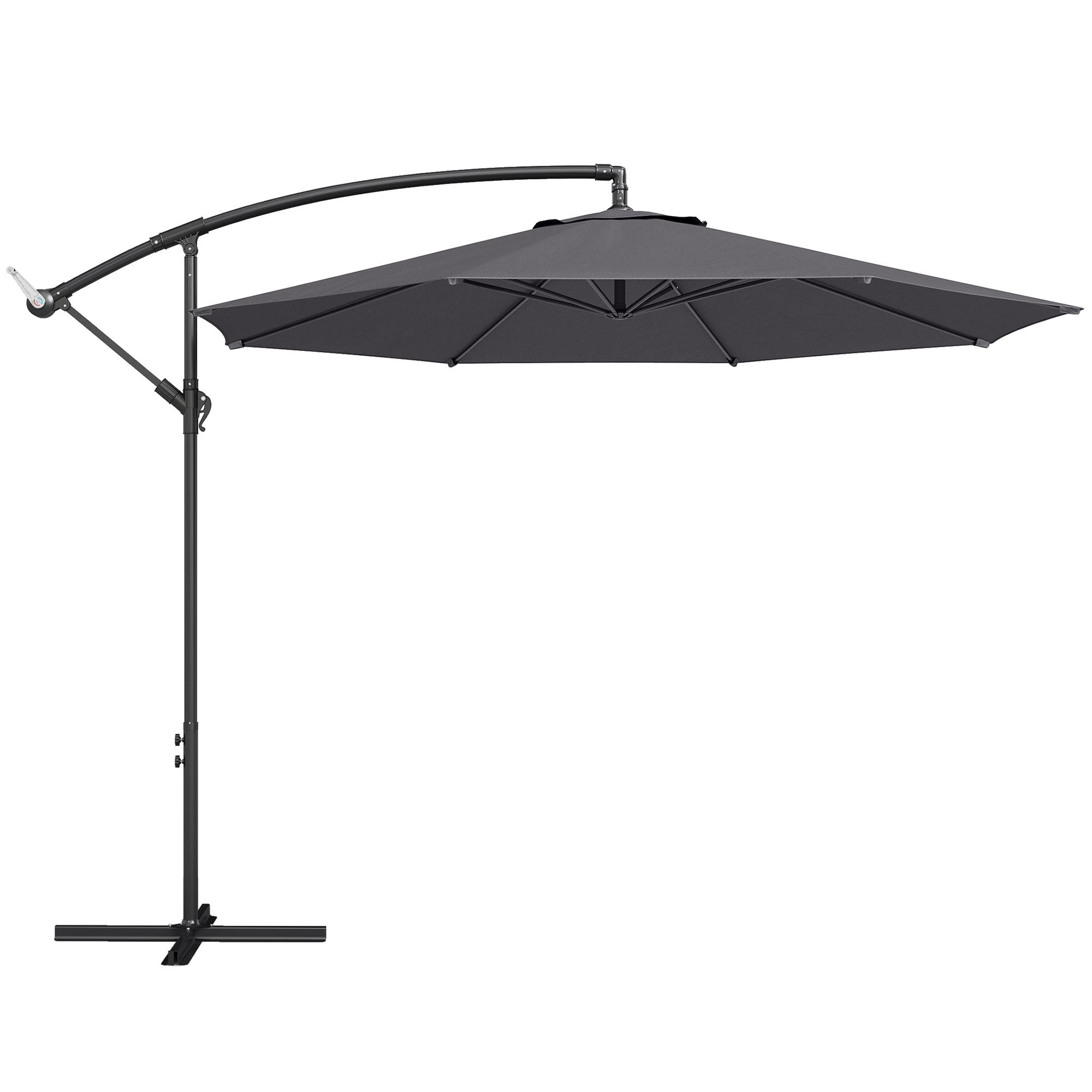 Outsunny 3 m Overhanging Cantilever Parasol, with Cross Base - Grey