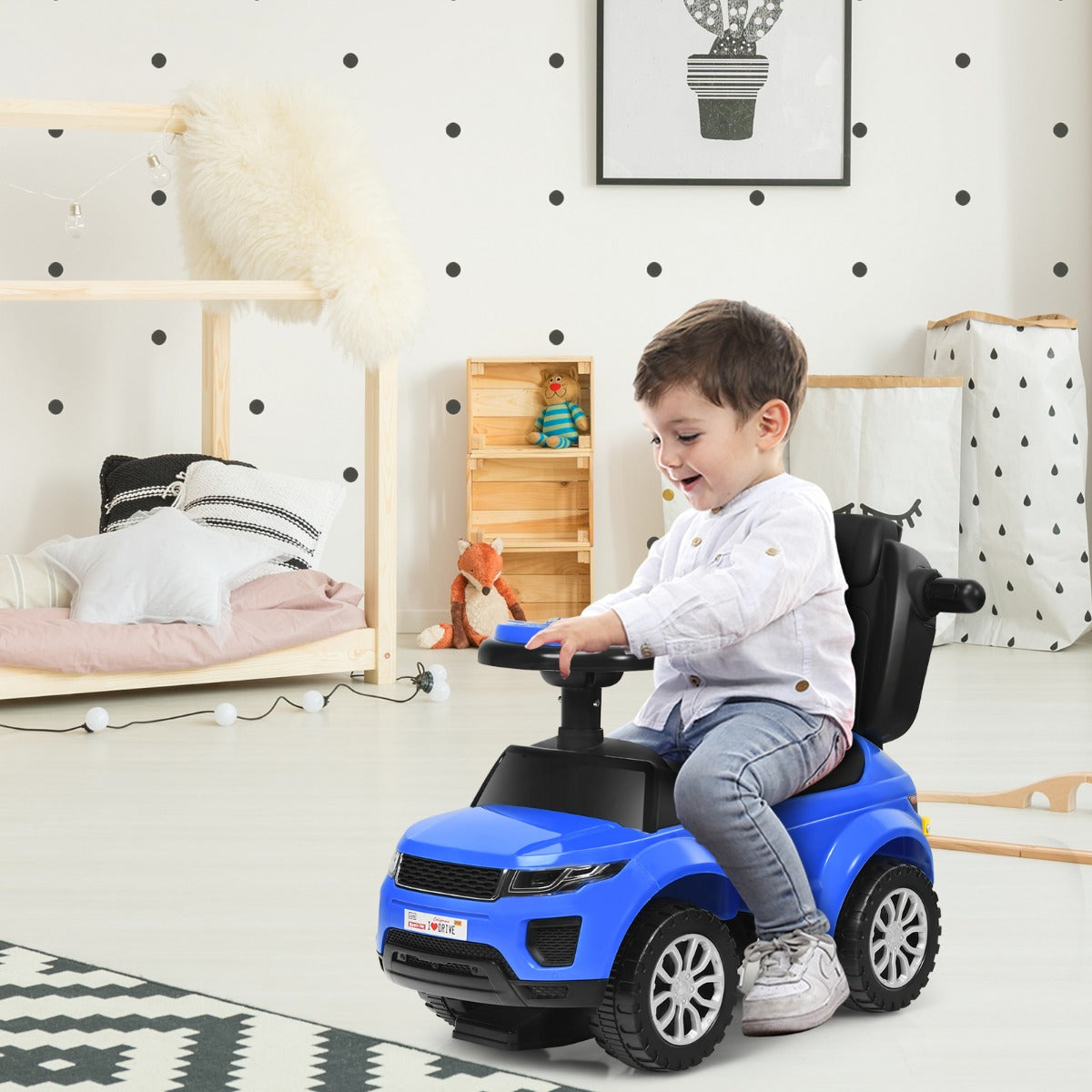 3 in 1 Ride on Push Car Stroller Sliding Walking Car-Blue