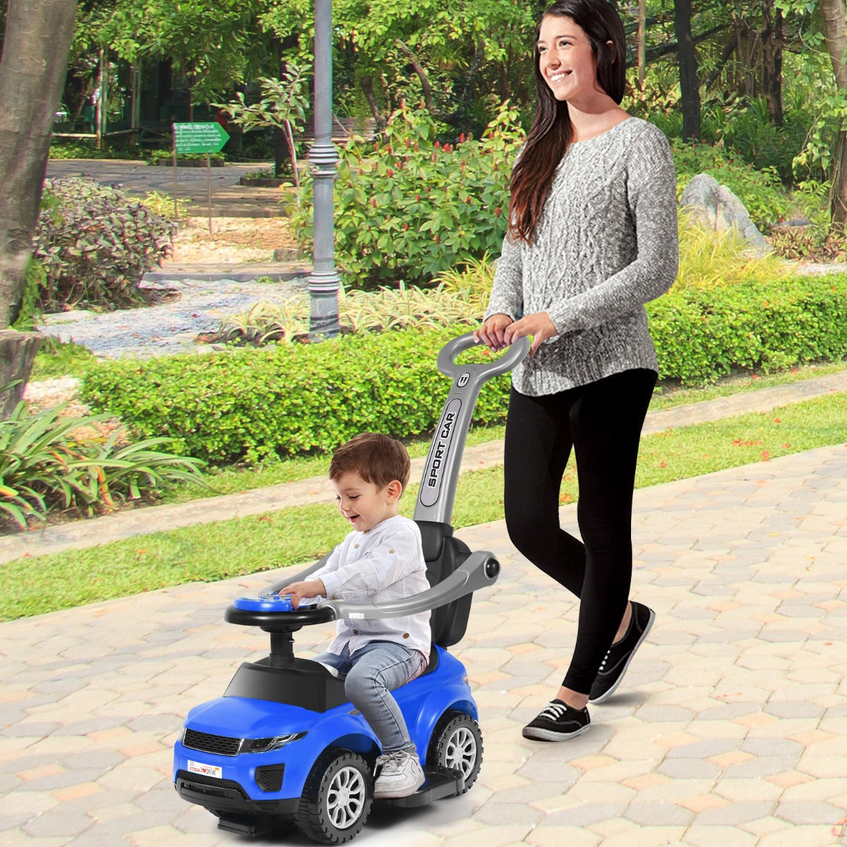 3 in 1 Ride on Push Car Stroller Sliding Walking Car-Blue