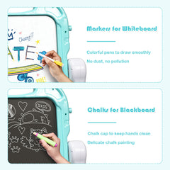 Kid's Double Sided Boards Easel Magnetic Painting Art-Green