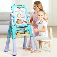 Kid's Double Sided Boards Easel Magnetic Painting Art-Green