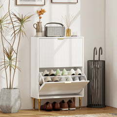 HOMCOM Elegant Two-Drawer Shoe Cabinet - White