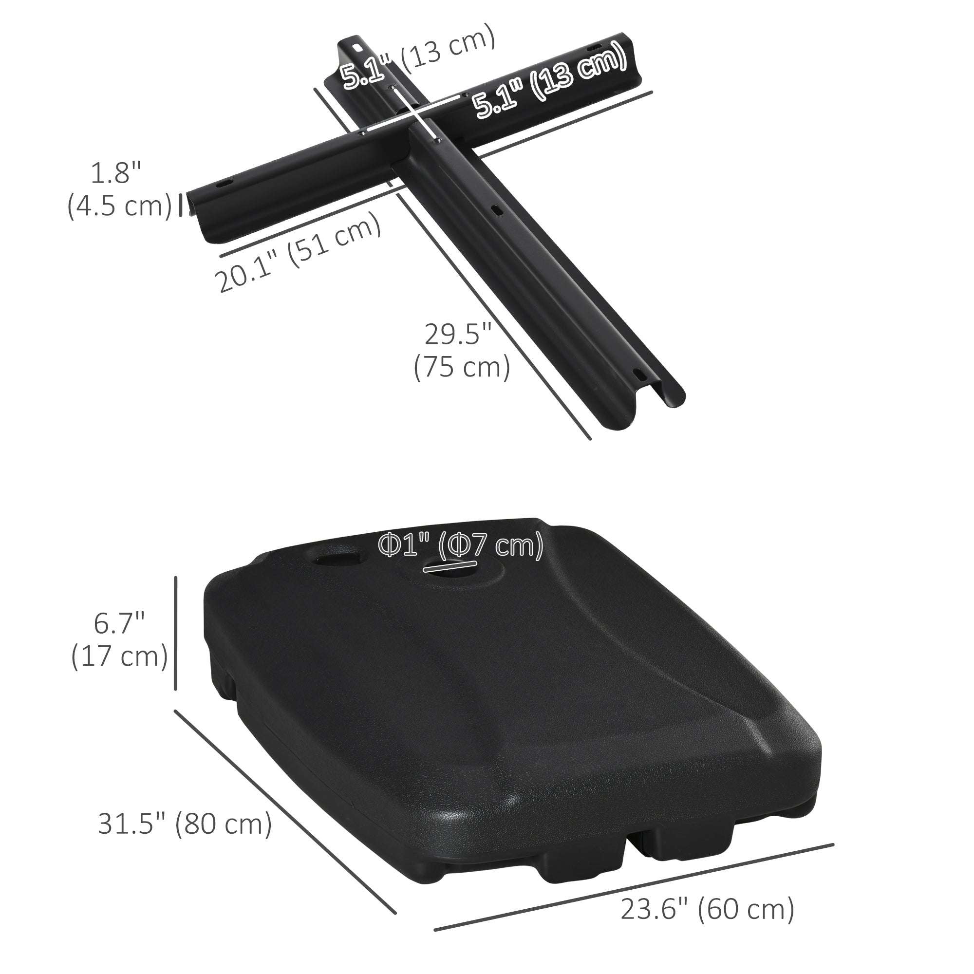 Outsunny Parasol Base, Water and Sand Filled, Up to 75kg, Portable Umbrella Stand Weights for Cantilever Banana Parasol with Wheels, Black