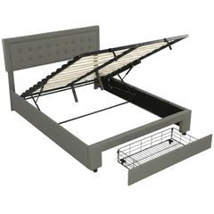 HOMCOM King Size Ottoman Bed Frame, with Front Drawer - Grey