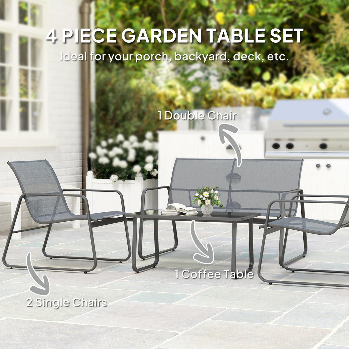 Outsunny Four-Piece Minimalistic Garden Sofa Set - Light Grey