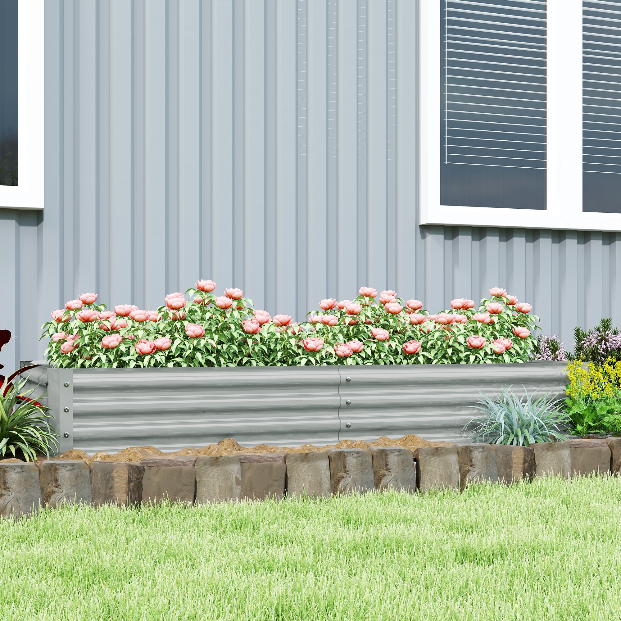 Outsunny 180 x 90cm Galvanised Steel Open Planter - Silver