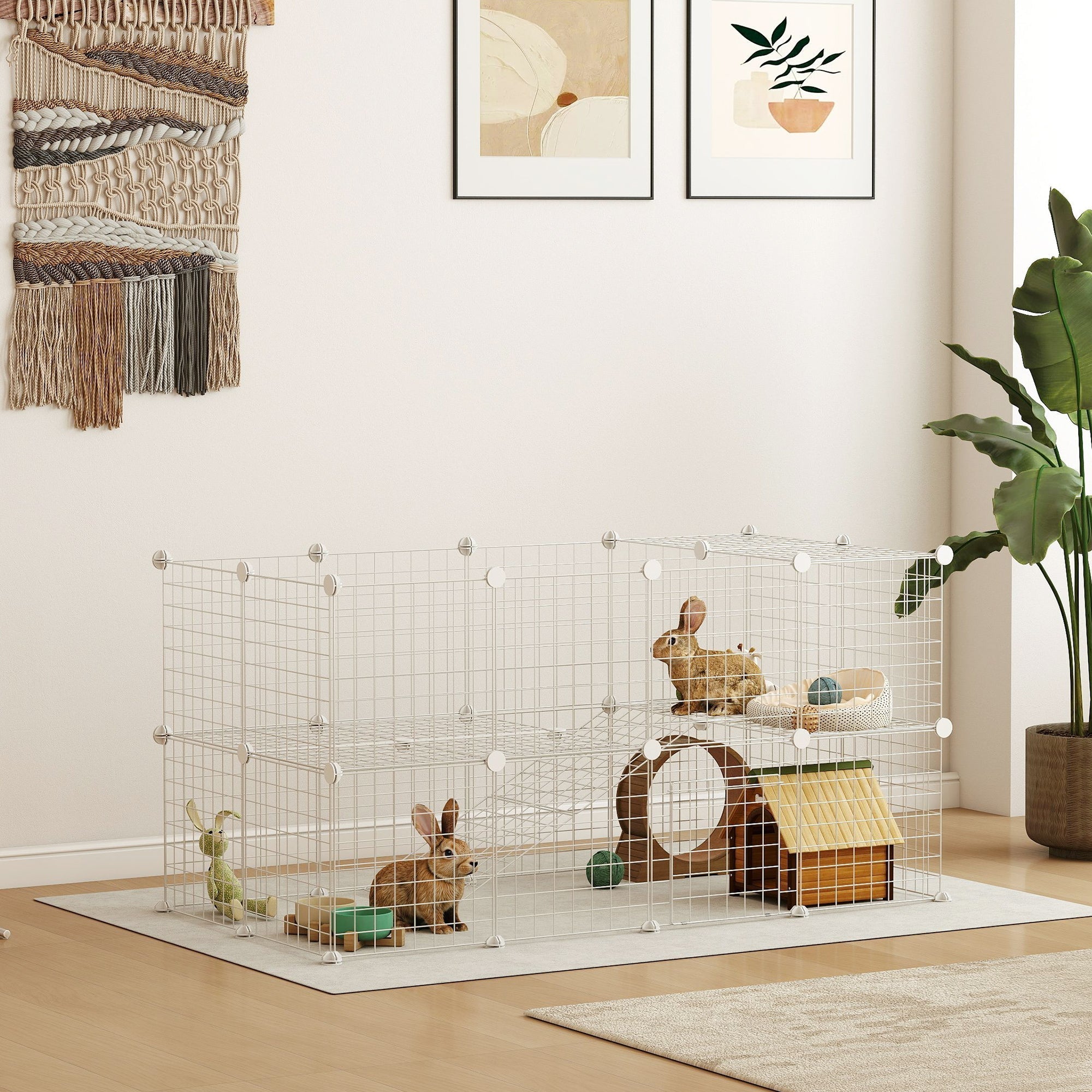 PawHut DIY 36 Panel Pet Playpen Metal Wire Fence for Chinchilla, Hedgehog, Bunny, Indoor, Outdoor Use, White