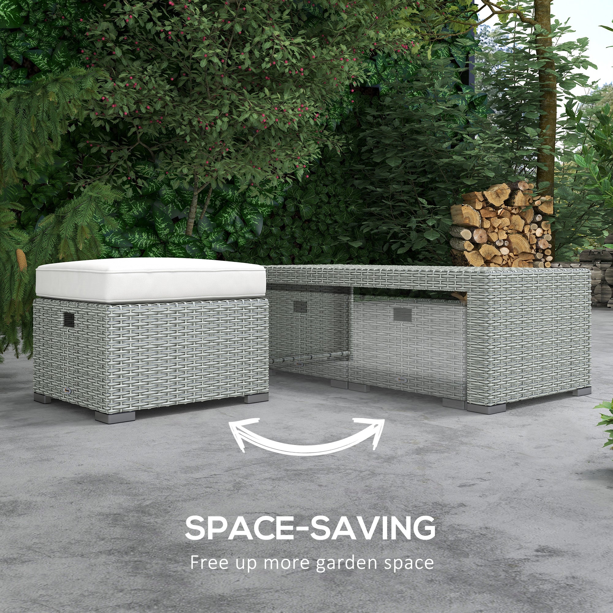 Outsunny Six-piece Outdoor Rattan Dining Set, Outdoor Sofa Set with Reclining Armchairs and Mental Frame, Grey