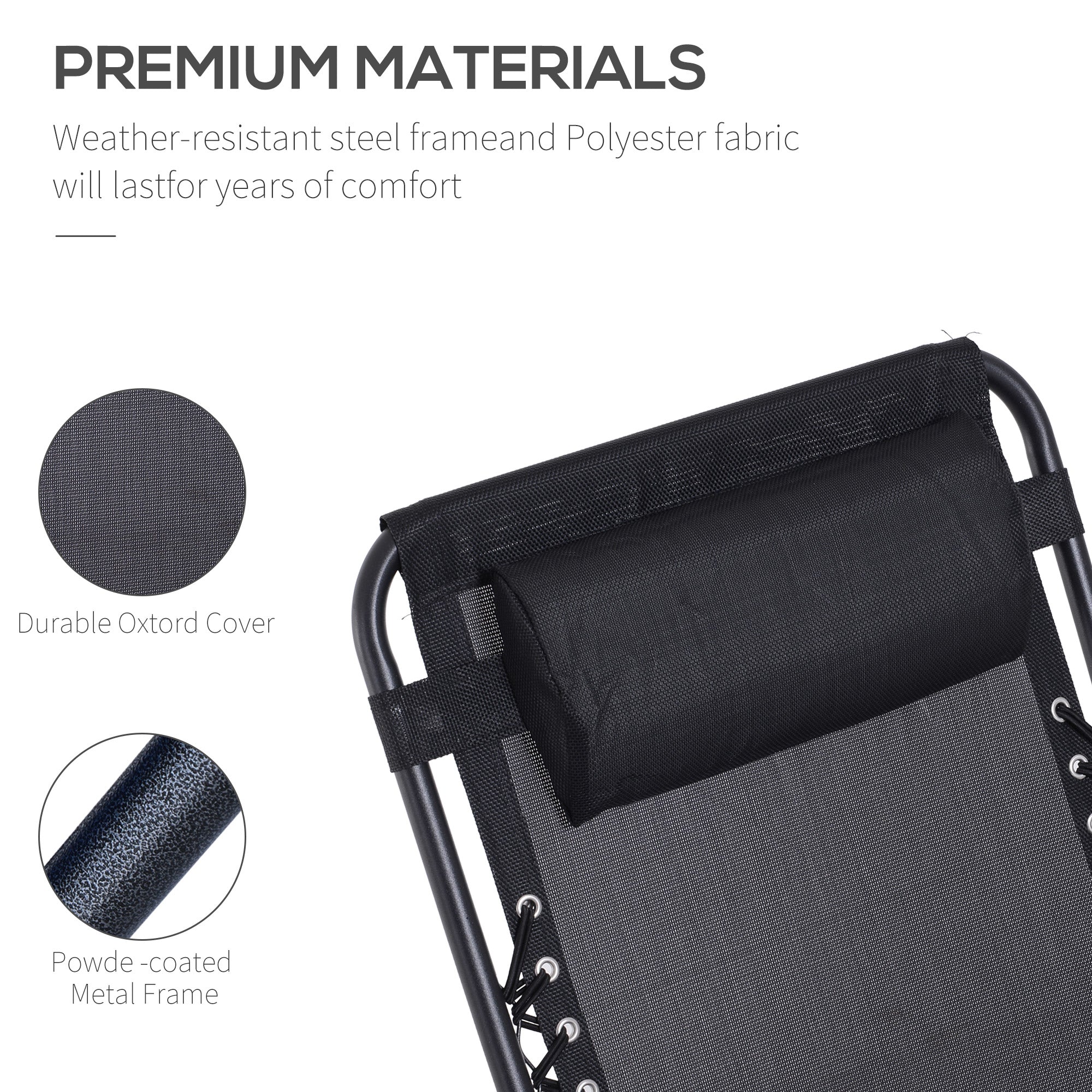 Outsunny Folding Zero Gravity Chairs, 3 Pieces Adjustable Sun Lounger and Table Set with Cup Holder and Headrest, Patio Bistro Set with Reclining Garden Chairs for Outdoor, Black