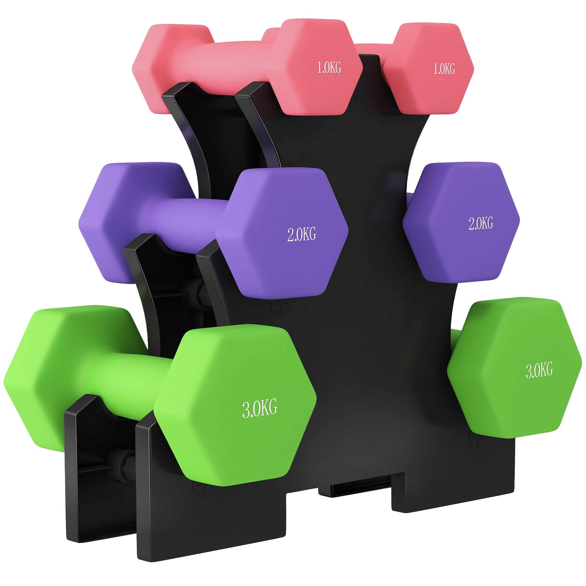 SPORTNOW Hex Dumbbells Set with Dumbbell Rack, Hand Weights for Strength Training Weight Lifting,  2 x 1kg, 2 x 2kg, 2 x 3kg