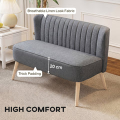 HOMCOM 46" Loveseat Sofa Upholstered Small 2 Seater Sofa with Thick Padded Seat and Rubber Wood Legs, Grey