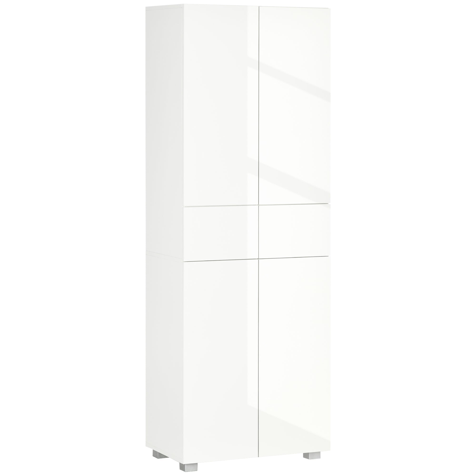 HOMCOM 4-Door Kitchen Cupboard, Tall Freestanding 5-Tier Storage Cabinet with 3 Adjustable Shelves, 2 Drawers for Living Room, Dining Room, Push to Open Design, High Gloss White