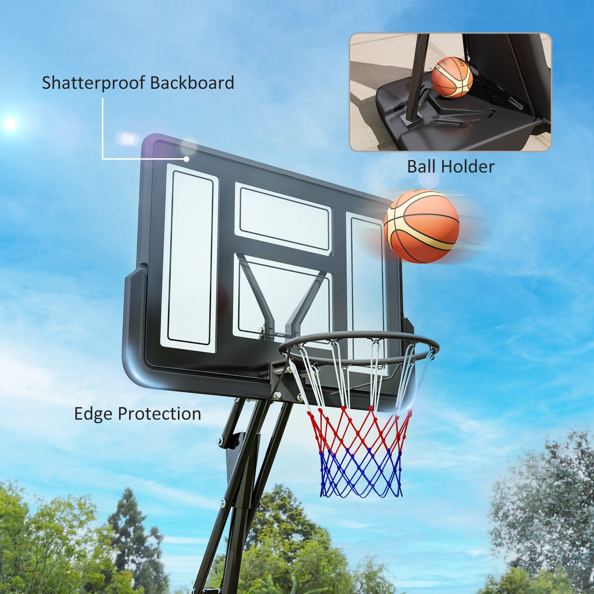 SPORTNOW 245-305cm Adjustable Basketball Hoop and Stand, with Wheels, Black