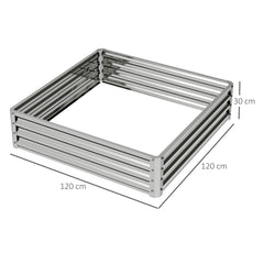 Outsunny Square Raised Garden Bed Box with Weatherized Steel Frame for Vegetables, Flowers, & Herbs, 120 x 120 x 30cm, Silver Tone