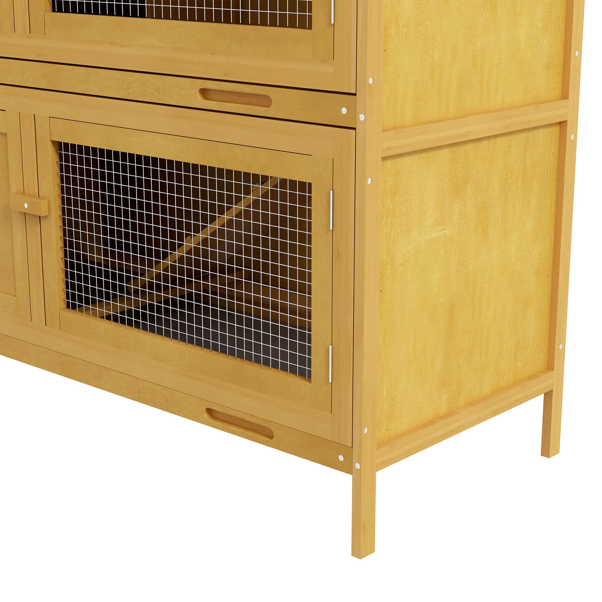 PawHut Double Decker Rabbit Hutch 2 Tier Guinea Pig House Pet Cage Outdoor with Sliding-out Tray, 97 x 44 x 91cm, Yellow