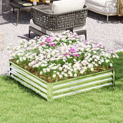 Outsunny Square Raised Garden Bed Box with Weatherized Steel Frame for Vegetables, Flowers, & Herbs, 120 x 120 x 30cm, Silver Tone