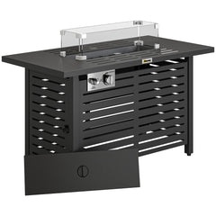 Outsunny Propane Gas Fire Pit Table, Outdoor Firepit with 43" Steel Tabletop and Lid, 50,000 BTU Pulse Ignition Fire Table w/ Stainless Steel Burner, Glass Wind Guard, and Cover