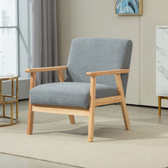 HOMCOM Modern Armchair, Cashmere Upholstered Sofa with Solid Wood Legs and Wide Seat, Accent Chair for Living Room Bedroom Office, Grey