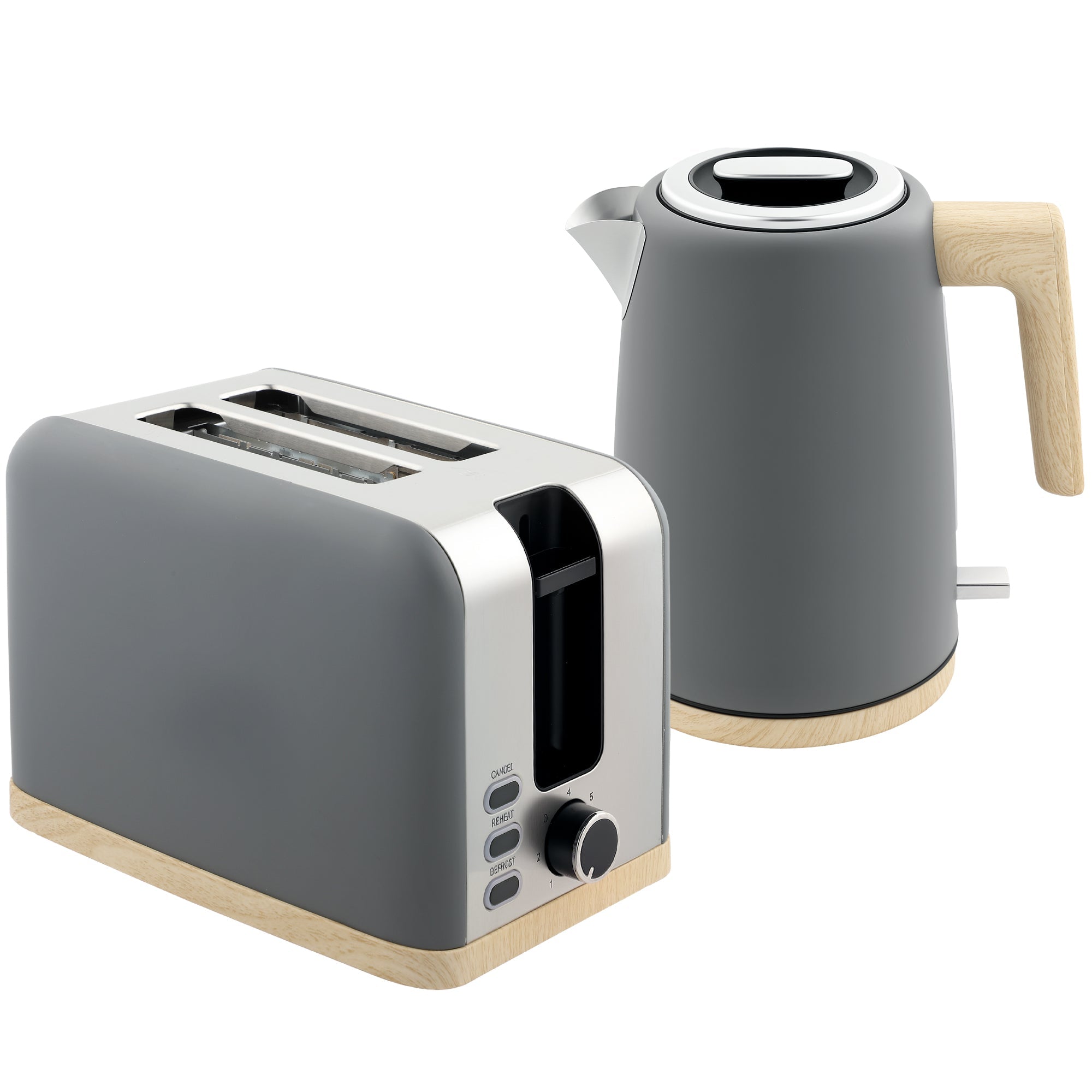 HOMCOM Stainless Steel Kettle and Toaster Set, 1.7L 3000W Fast Boil Kettle & 2 Slice Toaster Kitchen Set with 7 Level Browning Controls, Defrost, Reheat, Auto Off, Boil-dry Protection, Grey
