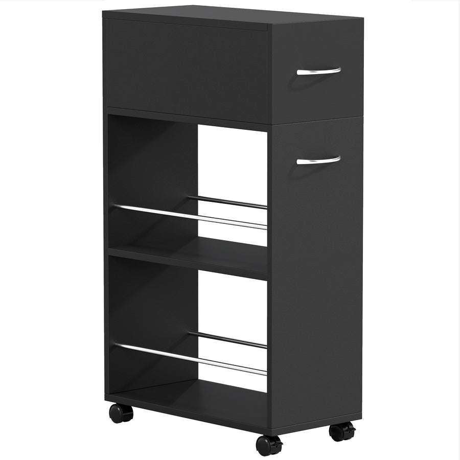 HOMCOM Rolling Storage Unit, 3-Tier Kitchen Cart Trolley with Drawer, Surface Top and 4 Universal Wheels, Black