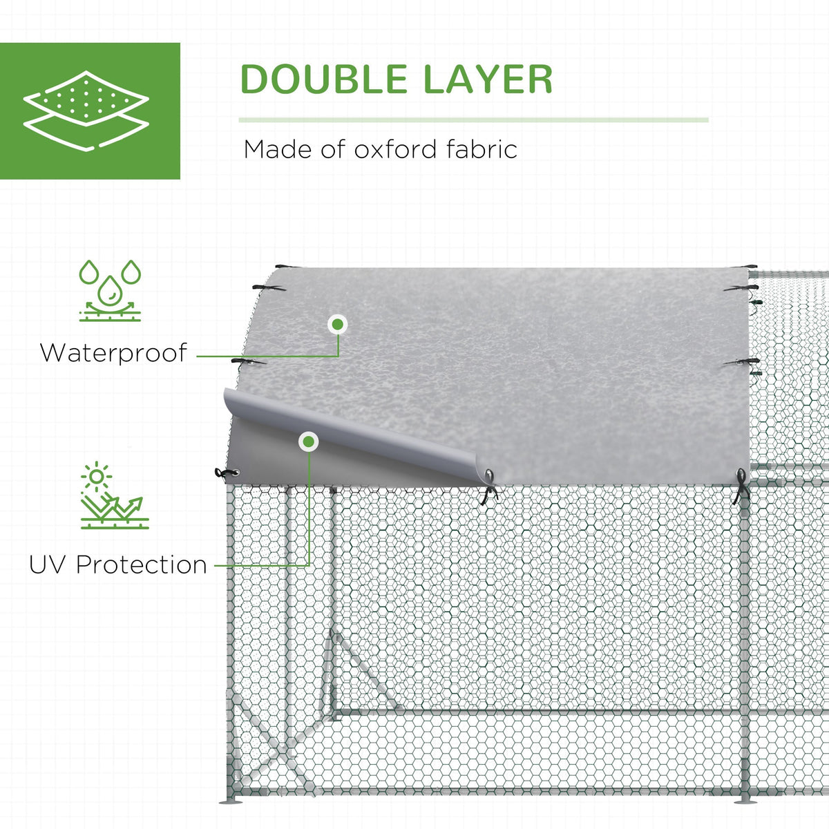 PawHut Walk In Chicken Run Galvanised Chicken Coop Hen Poultry House Cage Pet Playpen Garden with Water-Resist Cover, 2.8 x 3.8 x 2m