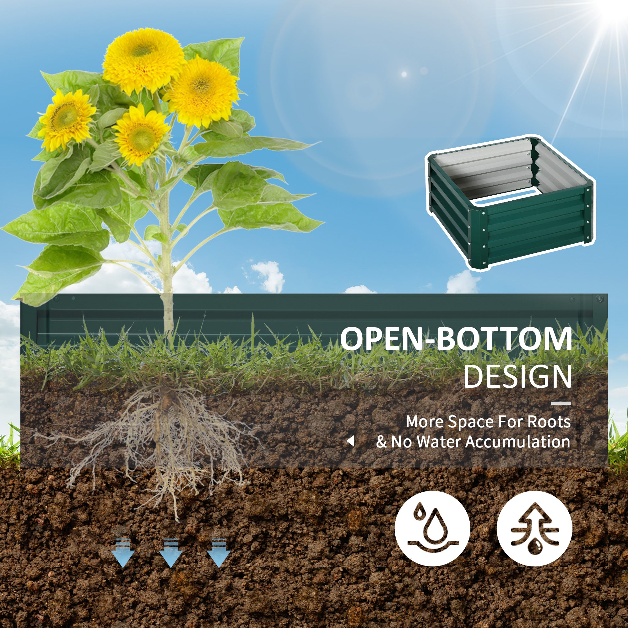 Outsunny Set of Two 60 x 60cm Steel Planter Boxes - Green