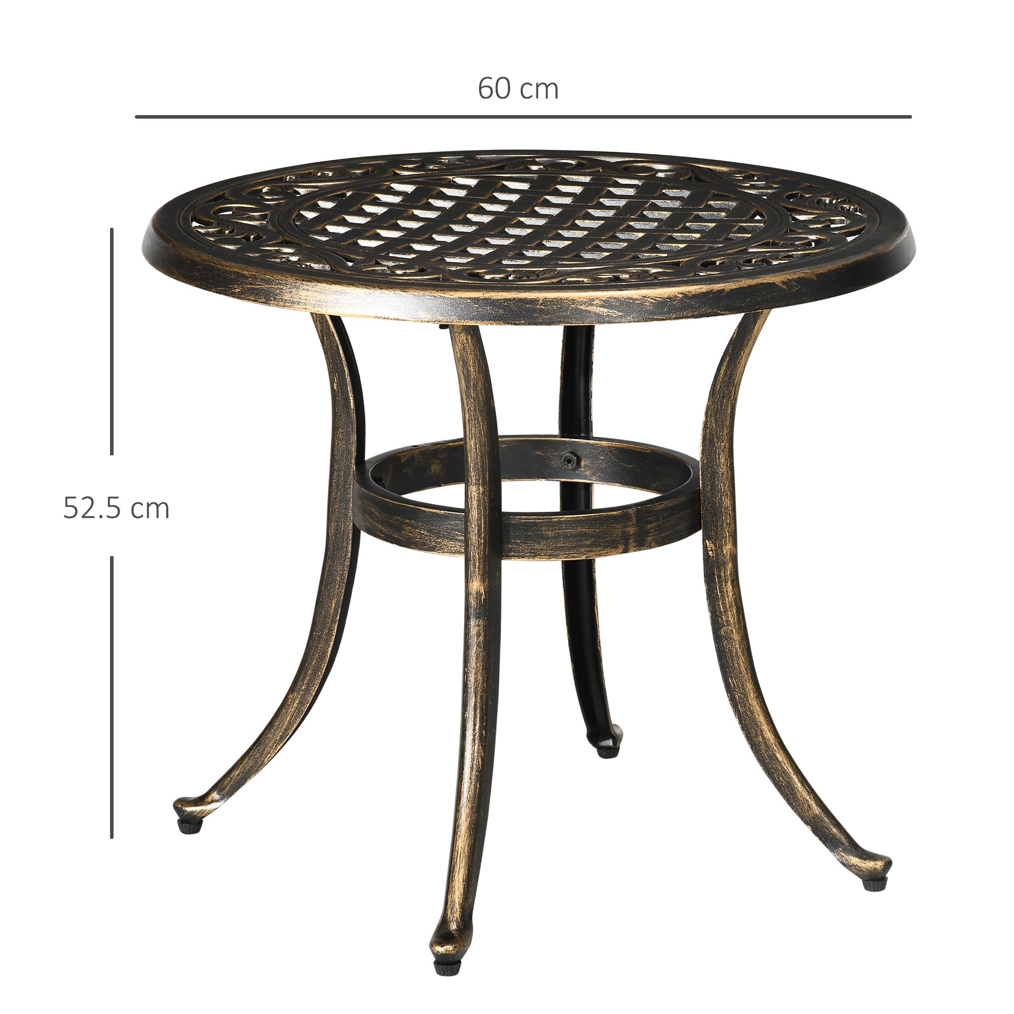 Outsunny Outdoor Garden Table, Cast Aluminium Patio End Table with Anti-slip Foot Pads for Garden, Patio, Balcony, 60 x 52.5cm, Bronze