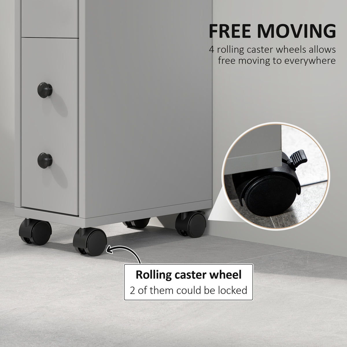 kleankin Slimline Bathroom Storage Cabinet - Grey