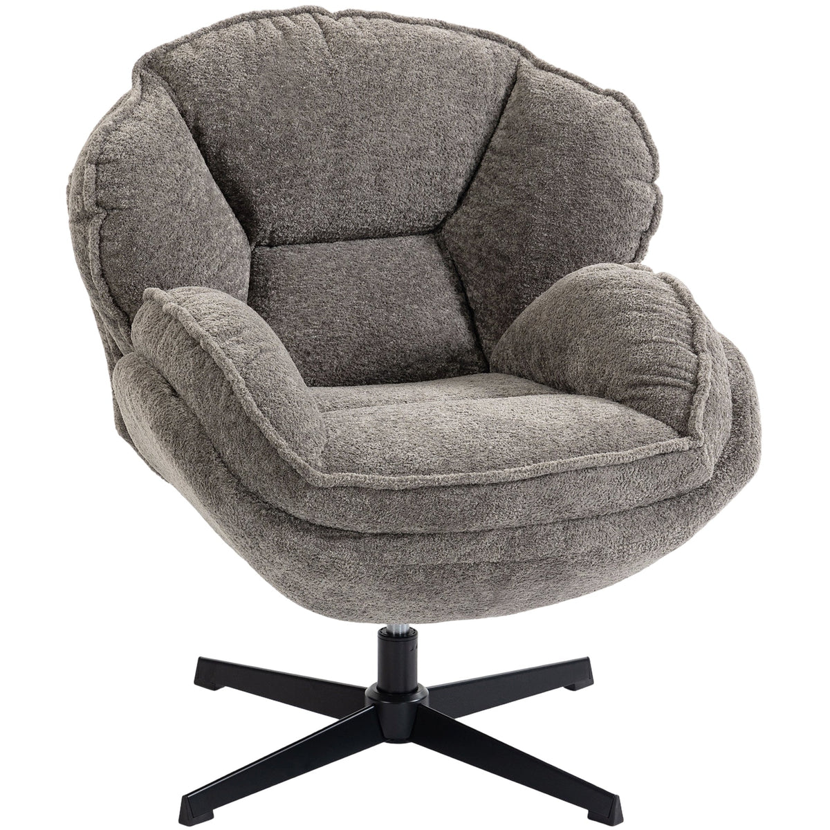 HOMCOM Modern Wingback Accent Chair, Velvet Armchair with Four-Star Base, S-Springs, Swivel, Grey