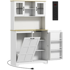 HOMCOM 175cm Tall Kitchen Cabinet, Kitchen Cupboard with Rubbish Bin Cabinet, 3 Door Shelves and 2 Acrylic Doors, White